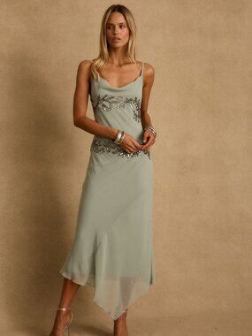 12th Tribe Amelie Blue Embellished Midi Dress Size MM